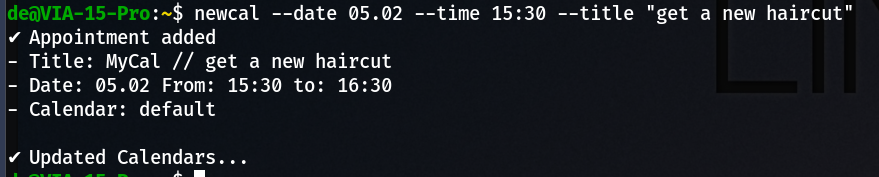 Add an appointment to your calendar in your terminal.