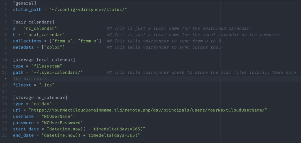 vdirsyncer nextcloud config file